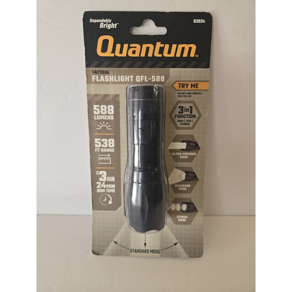 Quantum Tactical Flashlight QFL-588 3 Modes LED Zoomable Aluminum Black 63934